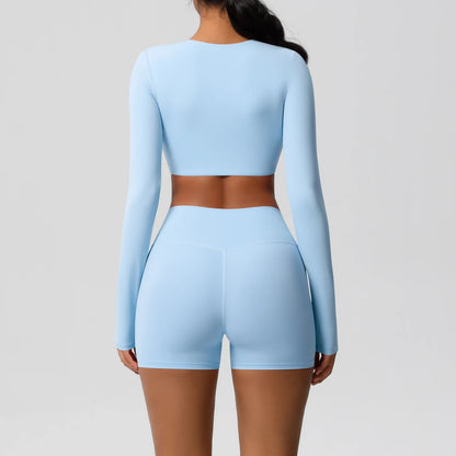 Women's 2-Piece Long Sleeve Yoga Set – High-Waisted Leggings & Crop Top Workout Outfit