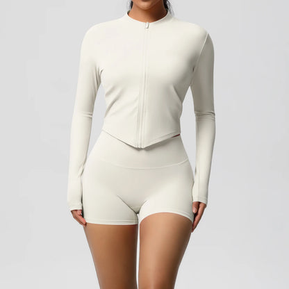 Women’s Zipper Jacket and Scrunch Shorts Workout Set