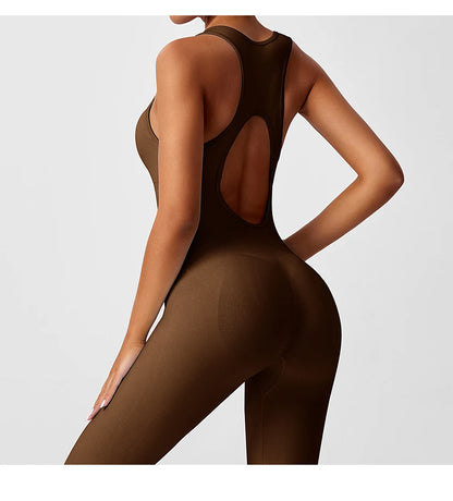 Seamless Peach Lift V-Back Yoga Jumpsuit – Tummy Control & Booty Sculpting Fit