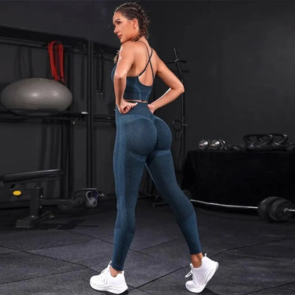 2-Piece Seamless Workout Set – High-Waisted Leggings & Sports Bra