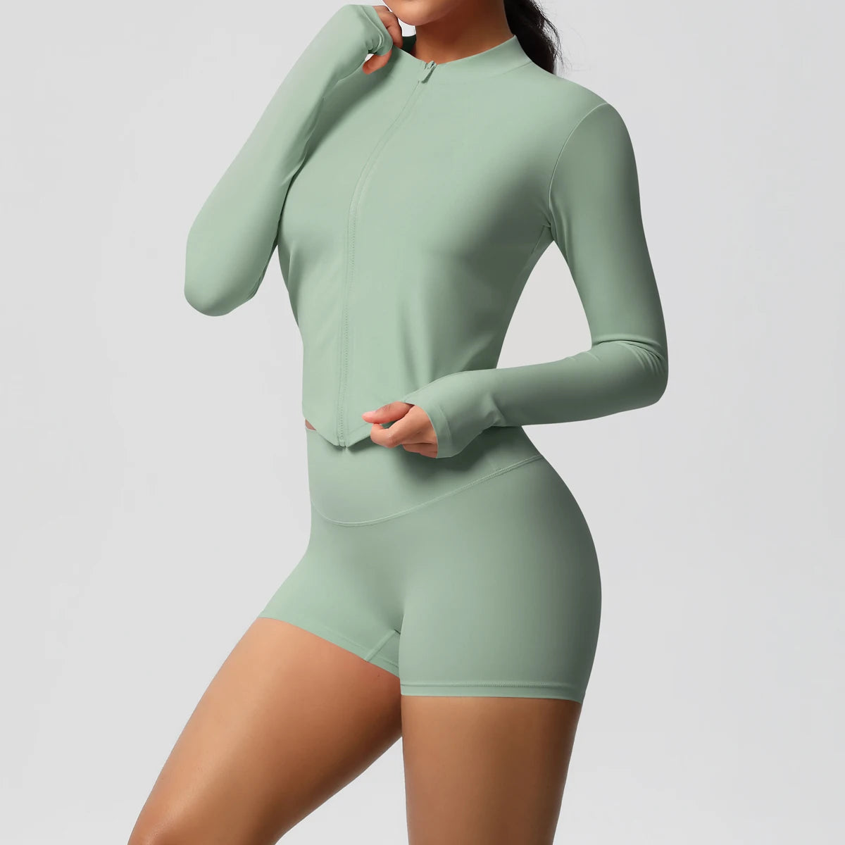 Women’s Zipper Jacket and Scrunch Shorts Workout Set