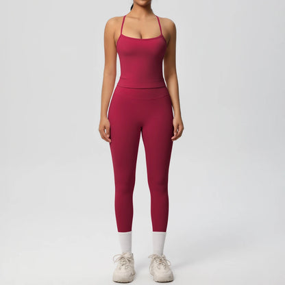 Women's 2-Piece Fitness Set – Halter Top & Tummy Control Bottoms