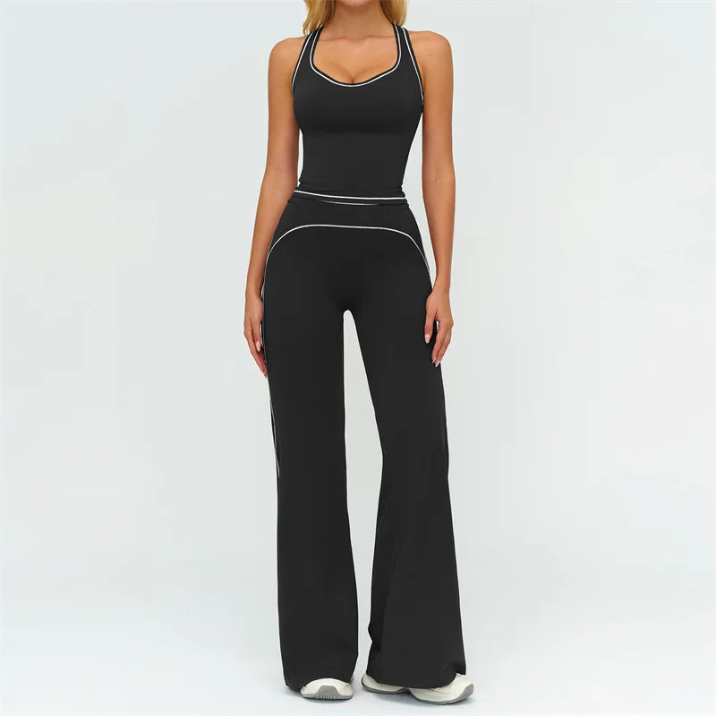 Contrast Trim Yoga Set – Sports Bra & High-Waist Leggings