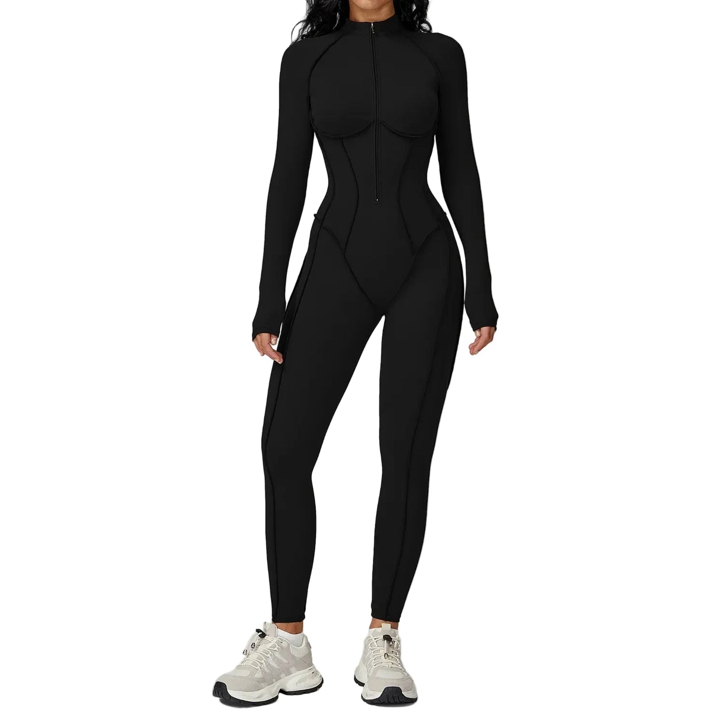 FlexSculpt Zip-Up Yoga Bodysuit – Long Sleeve Compression Jumpsuit