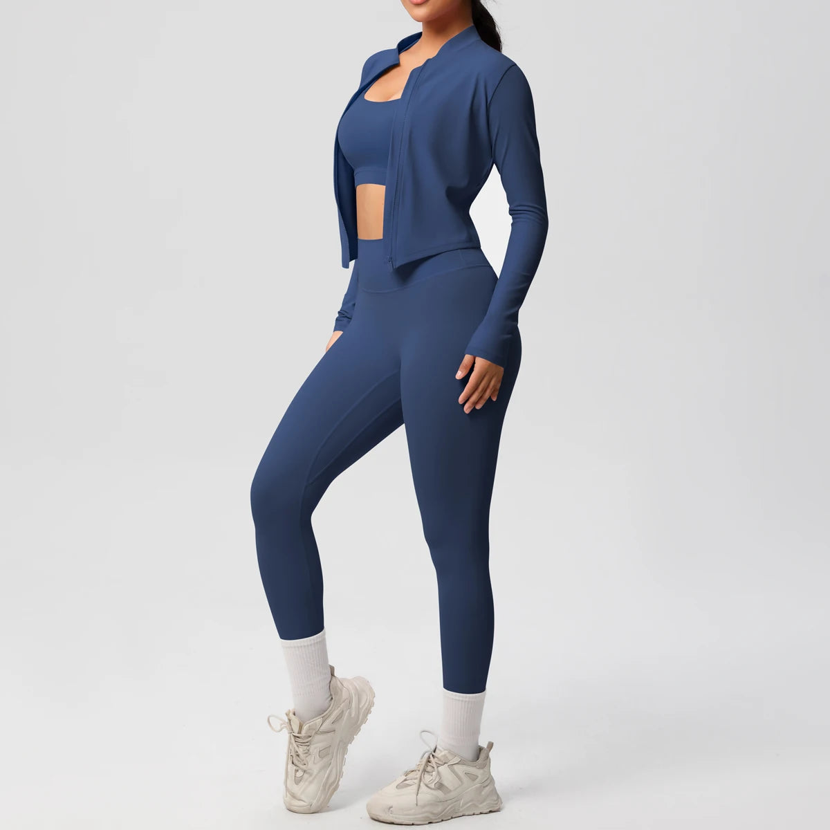 3-Piece SculptFit Yoga Set – Sports Bra, Zip Jacket & Leggings