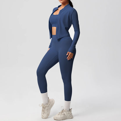 3-Piece SculptFit Yoga Set – Sports Bra, Zip Jacket & Leggings