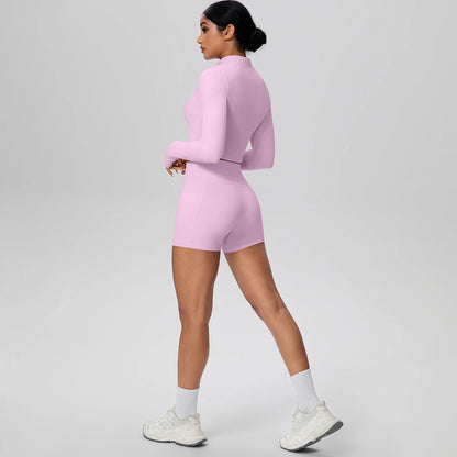Women's Quick-Dry Running & Yoga Set – Zip-Up Jacket & Pocket Workout Shorts (2-Piece Activewear Set)