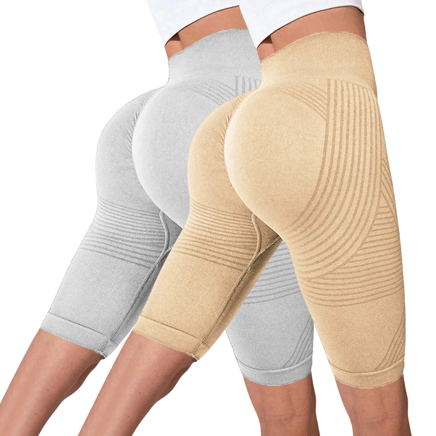 2-Pack Women's High-Waisted Seamless Workout Shorts – Tummy Support Yoga & Fitness Shorts