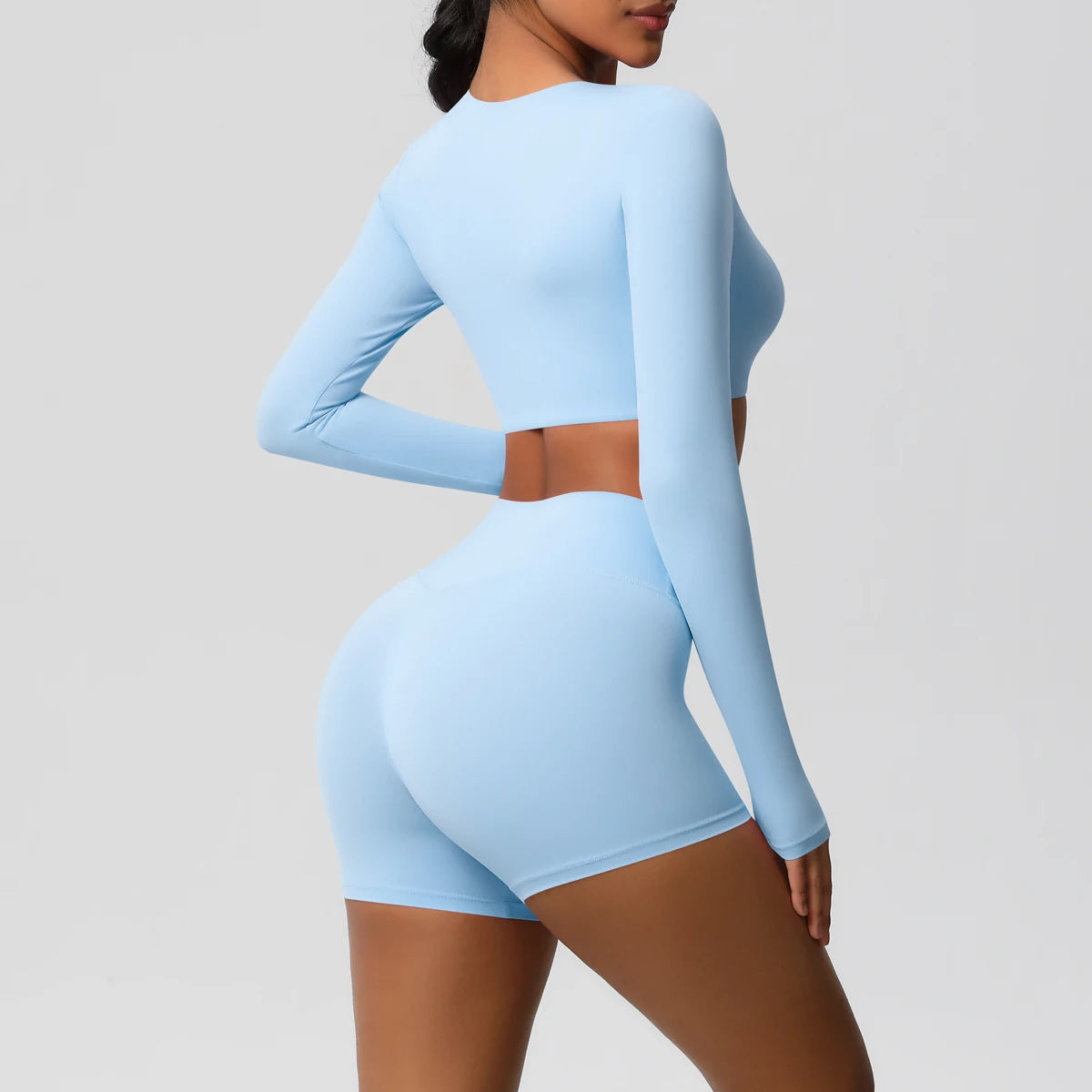 Women's 2-Piece Long Sleeve Yoga Set – High-Waisted Leggings & Crop Top Workout Outfit