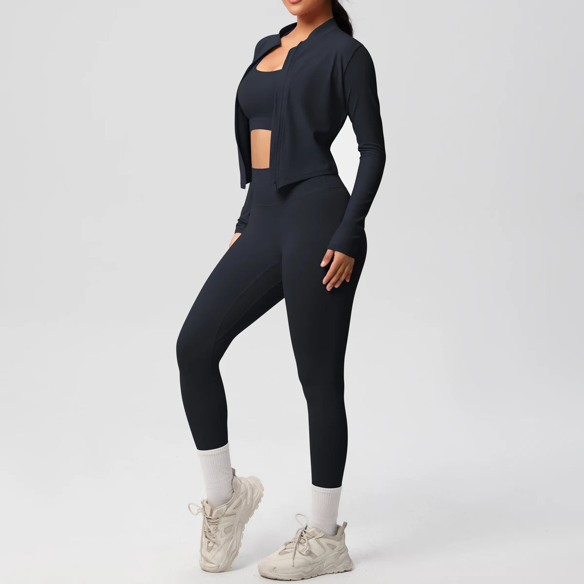 3-Piece SculptFit Yoga Set – Sports Bra, Zip Jacket & Leggings