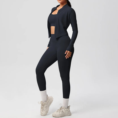 3-Piece SculptFit Yoga Set – Sports Bra, Zip Jacket & Leggings