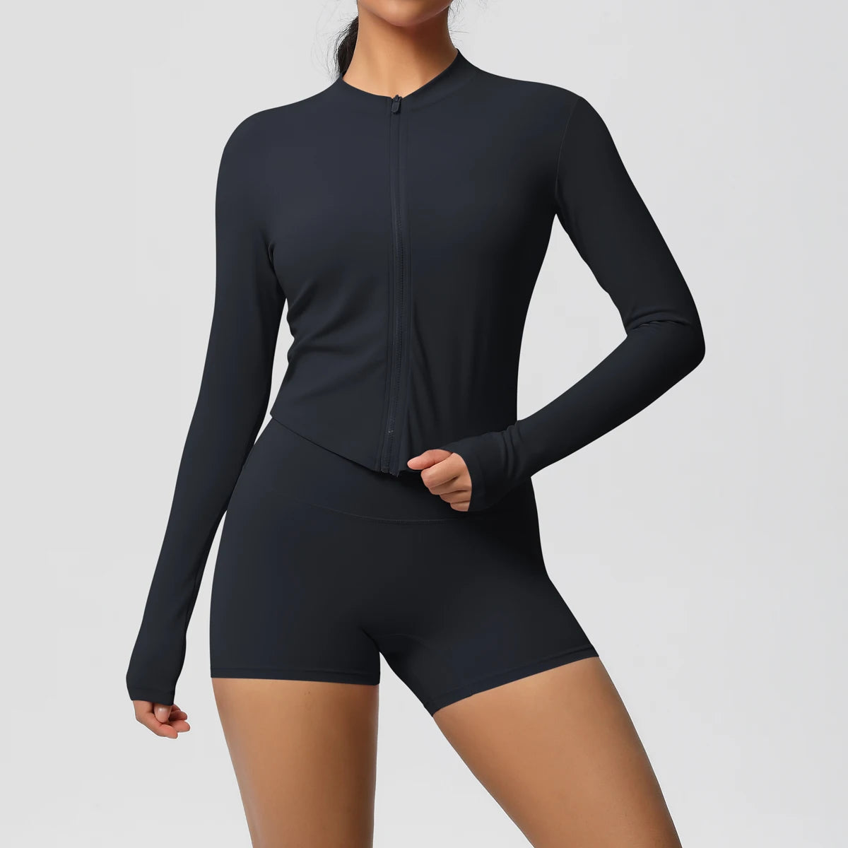 Women’s Zipper Jacket and Scrunch Shorts Workout Set