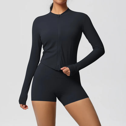 Women’s Zipper Jacket and Scrunch Shorts Workout Set