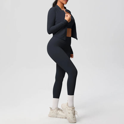 3-Piece SculptFit Yoga Set – Sports Bra, Zip Jacket & Leggings