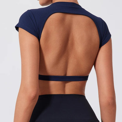 Women's Quick-Dry Backless Workout Crop Top – Breathable Fitness & Yoga Activewear