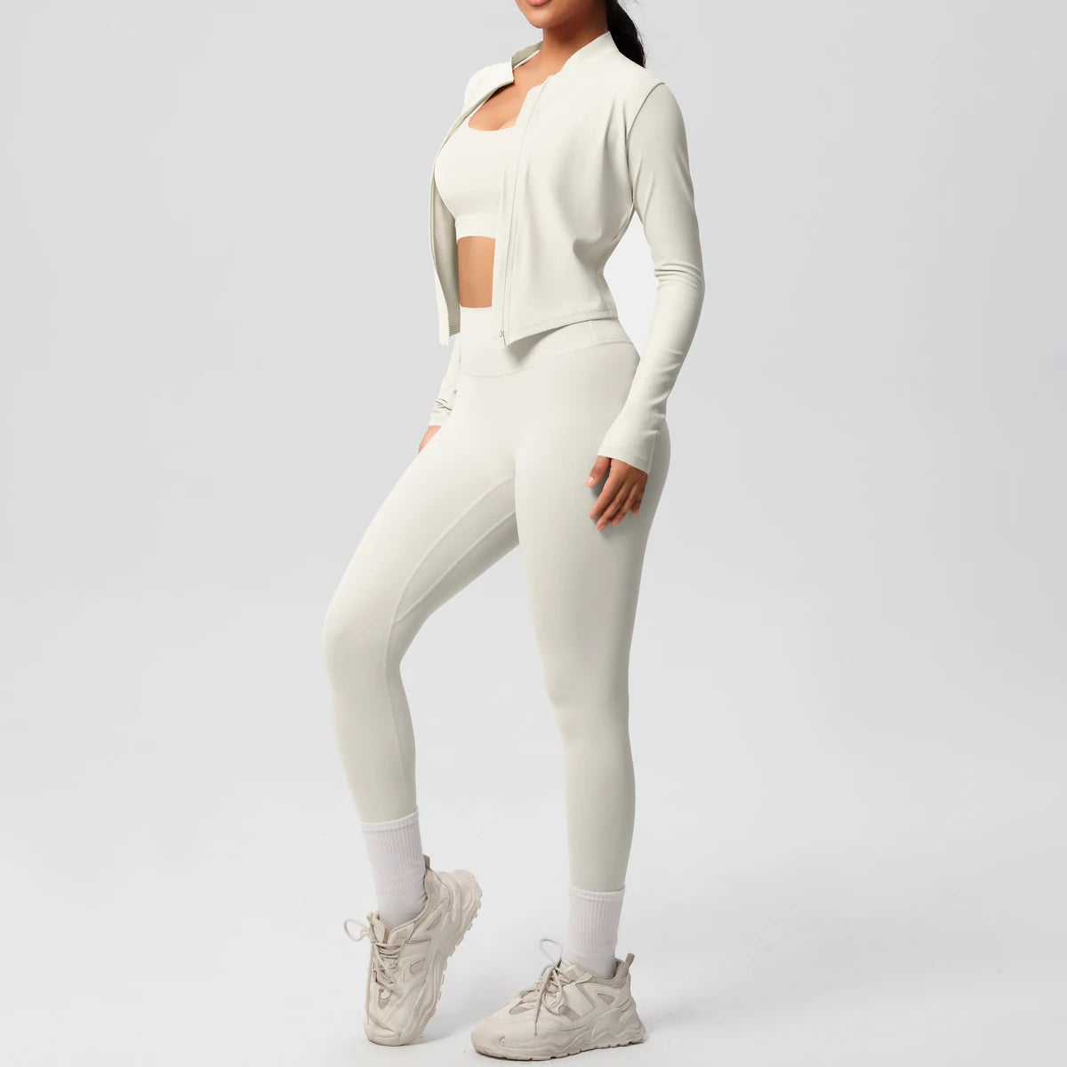 3-Piece SculptFit Yoga Set – Sports Bra, Zip Jacket & Leggings