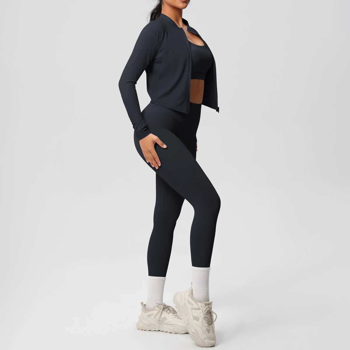 3-Piece SculptFit Yoga Set – Sports Bra, Zip Jacket & Leggings
