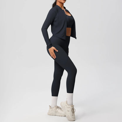 3-Piece SculptFit Yoga Set – Sports Bra, Zip Jacket & Leggings