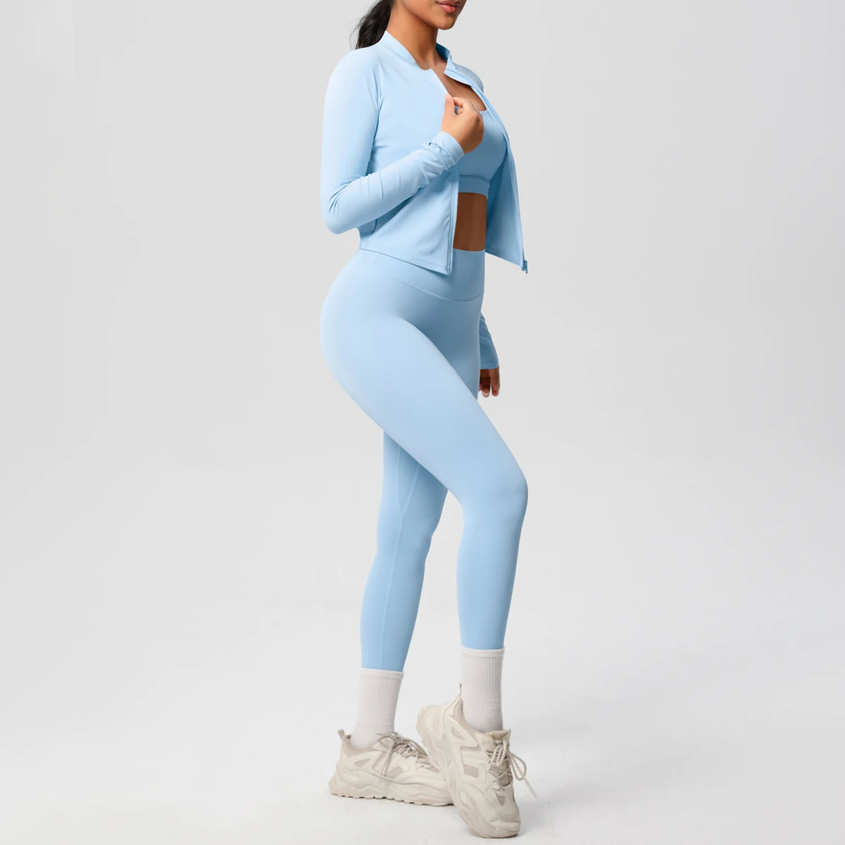 3-Piece SculptFit Yoga Set – Sports Bra, Zip Jacket & Leggings
