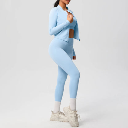 3-Piece SculptFit Yoga Set – Sports Bra, Zip Jacket & Leggings