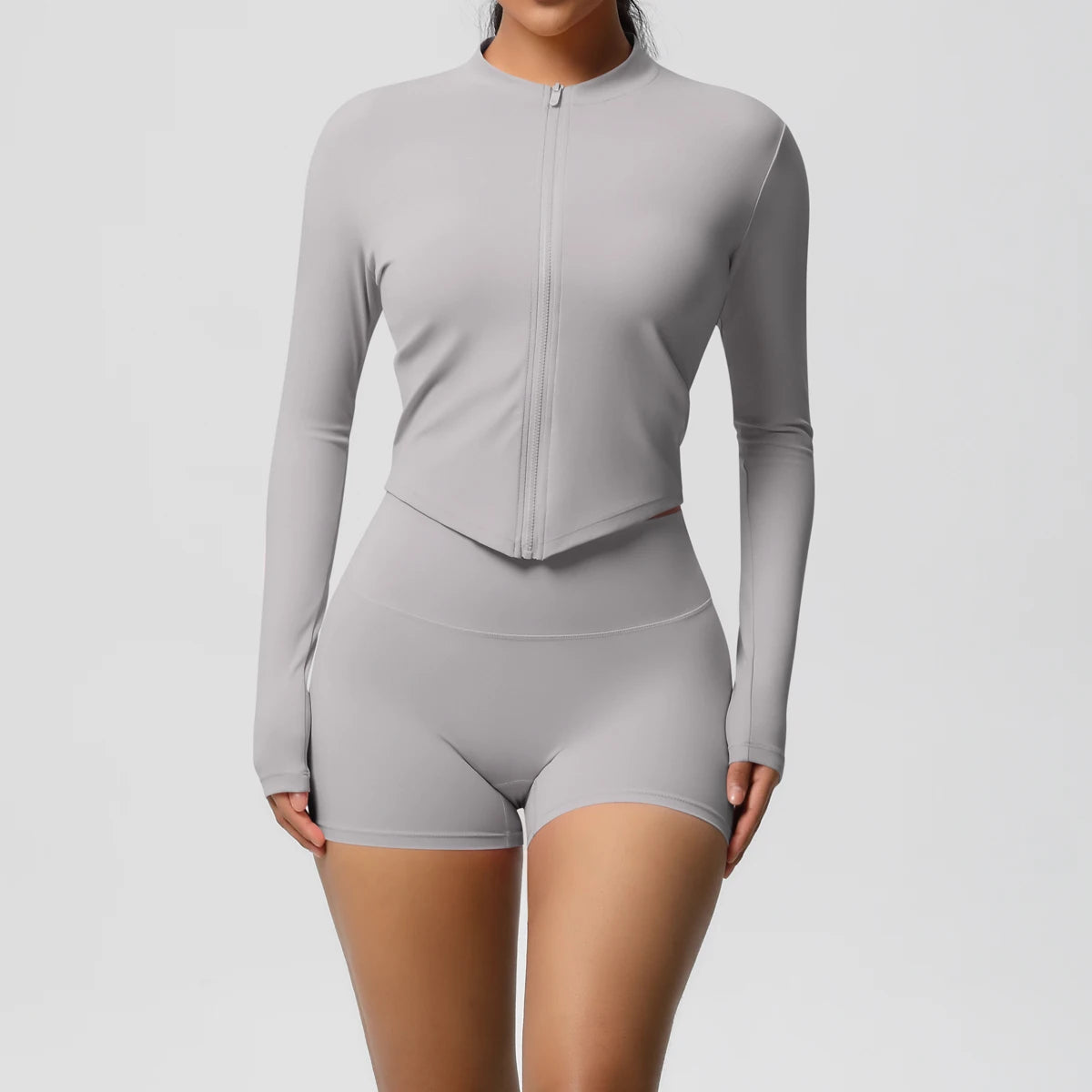 Women’s Zipper Jacket and Scrunch Shorts Workout Set