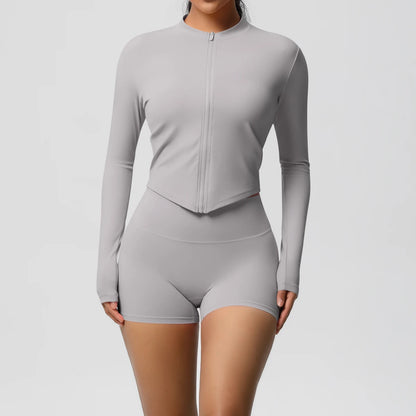 Women’s Zipper Jacket and Scrunch Shorts Workout Set