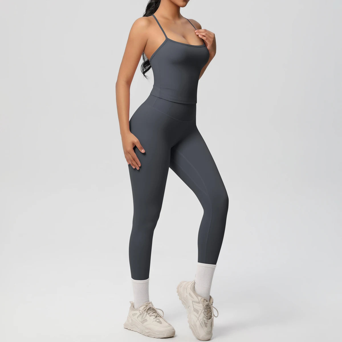 Women's 2-Piece Fitness Set – Halter Top & Tummy Control Bottoms