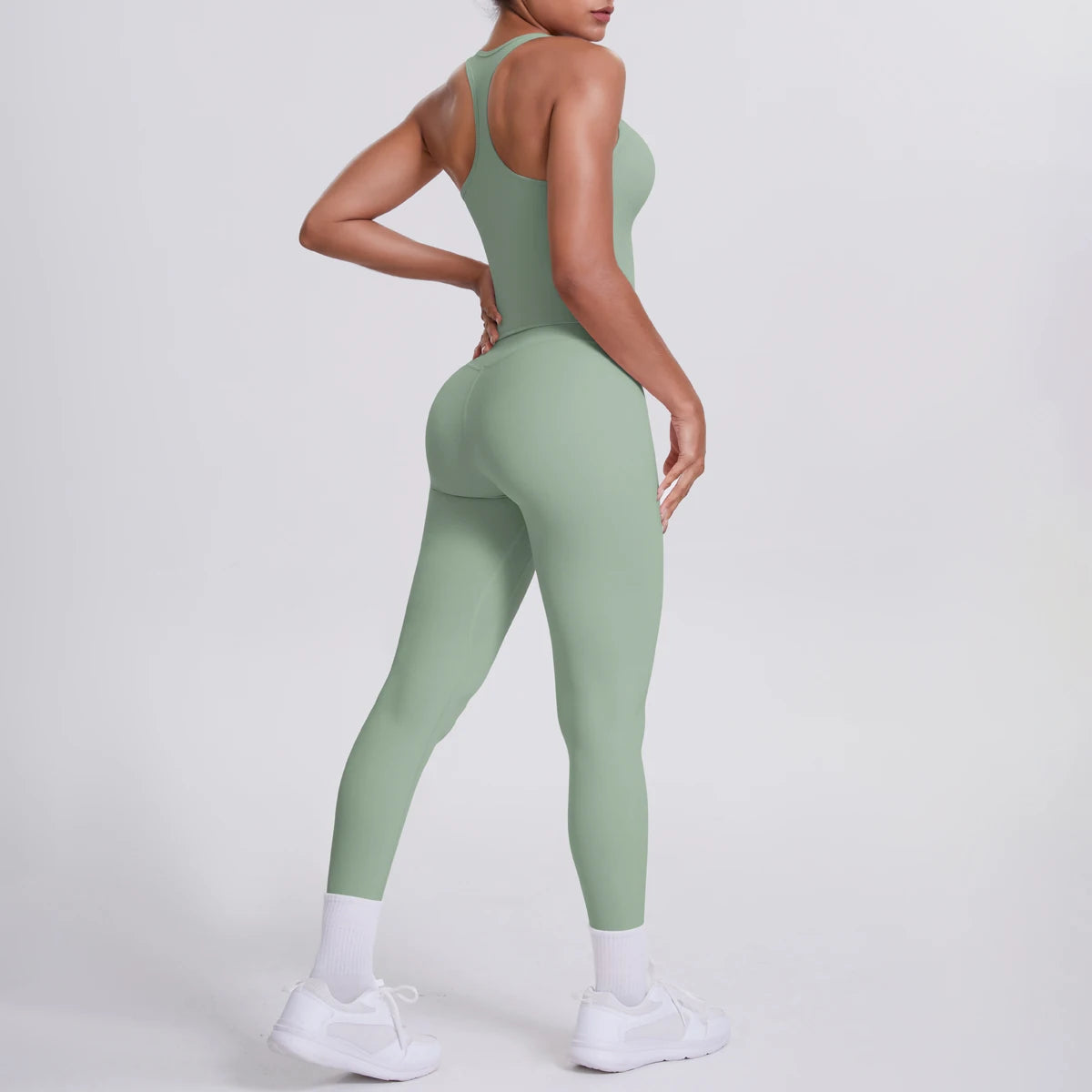 Women's Tummy Control Workout Set – Crossover Back Sports Bra & Leggings