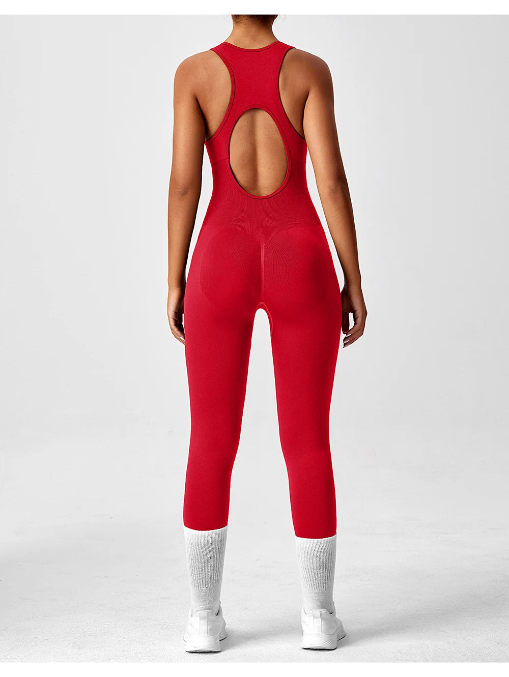 Seamless Peach Lift V-Back Yoga Jumpsuit – Tummy Control & Booty Sculpting Fit