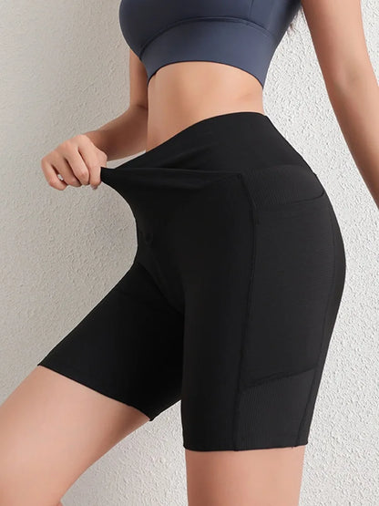 Cross-Band High-Waist Biker Shorts with Pockets