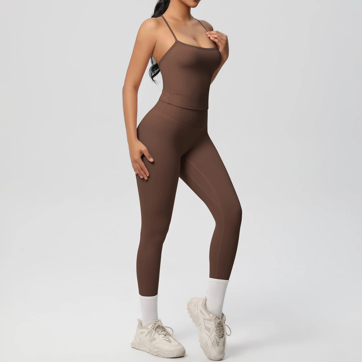Women's 2-Piece Fitness Set – Halter Top & Tummy Control Bottoms