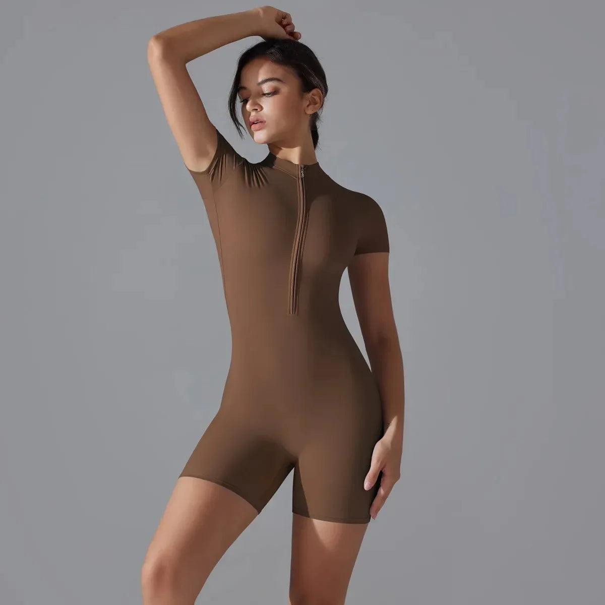 Zip-Up Short Sleeve Yoga Jumpsuit