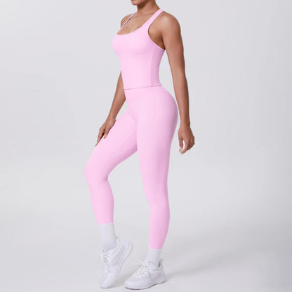 Women's Tummy Control Workout Set – Crossover Back Sports Bra & Leggings