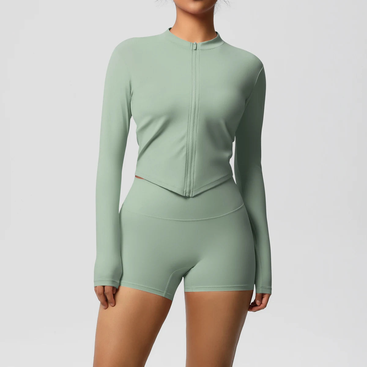 Women’s Zipper Jacket and Scrunch Shorts Workout Set