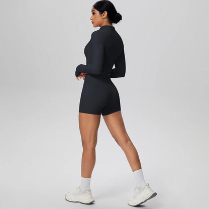 Women's Quick-Dry Running & Yoga Set – Zip-Up Jacket & Pocket Workout Shorts (2-Piece Activewear Set)