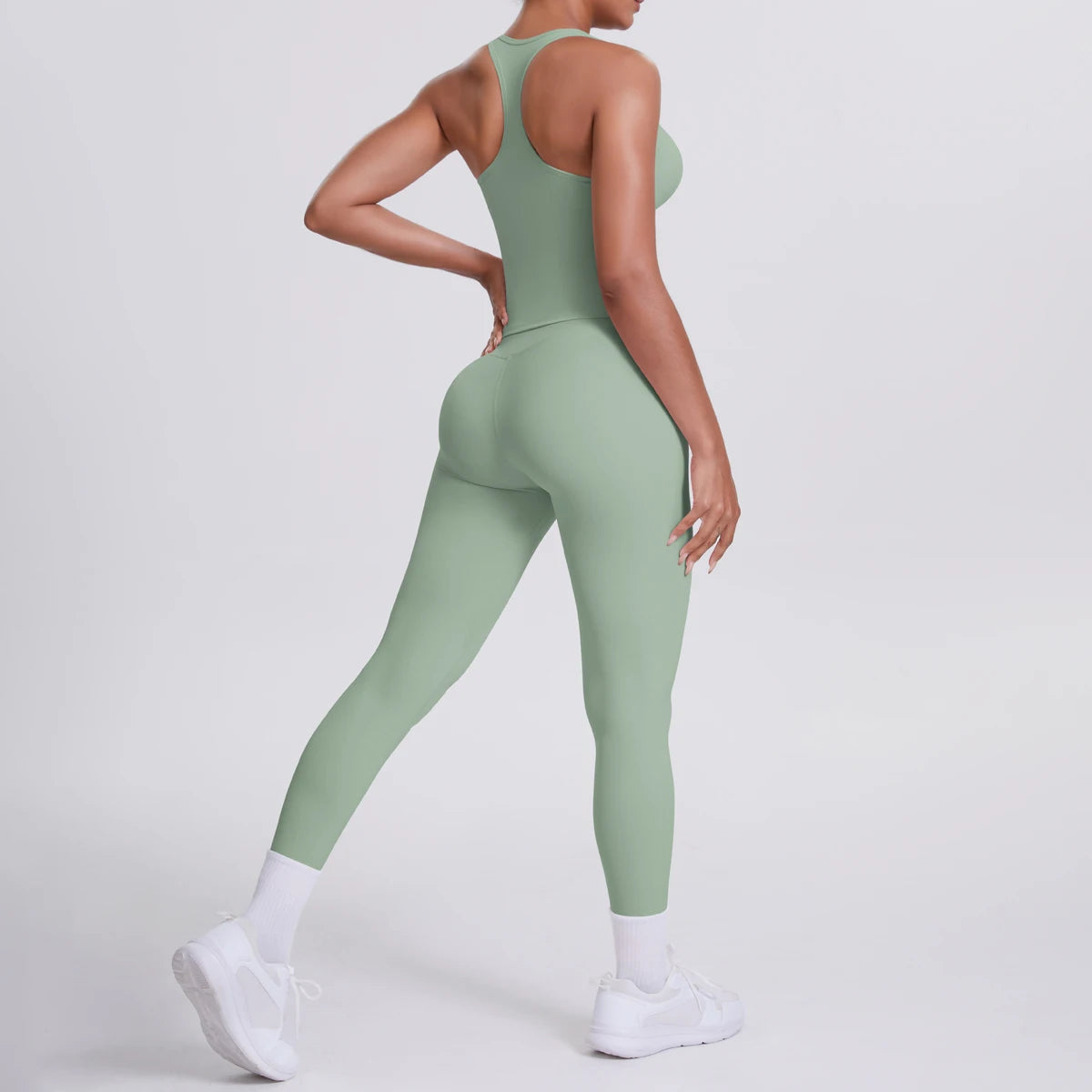 Women's Tummy Control Workout Set – Crossover Back Sports Bra & Leggings