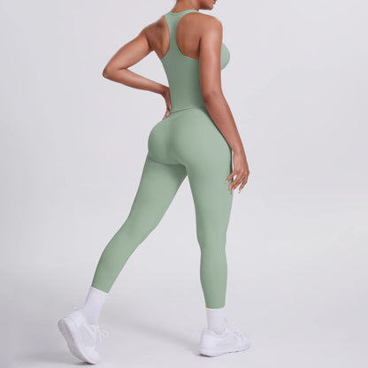 Women's Tummy Control Workout Set – Crossover Back Sports Bra & Leggings