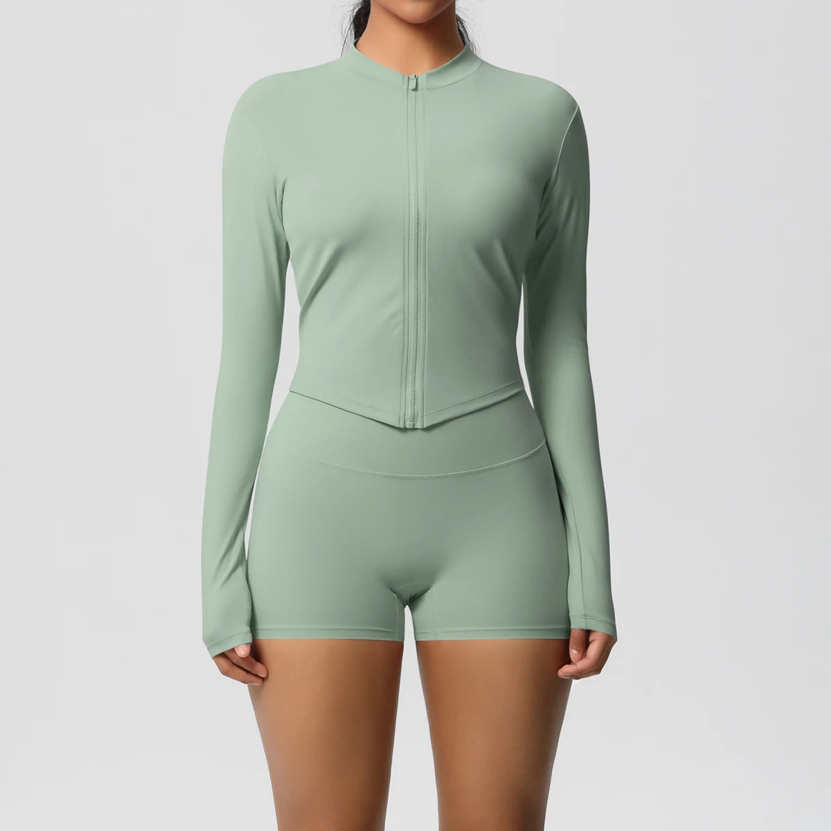Women’s Zipper Jacket and Scrunch Shorts Workout Set