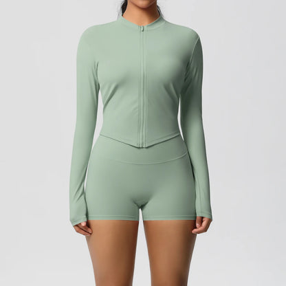 Women’s Zipper Jacket and Scrunch Shorts Workout Set