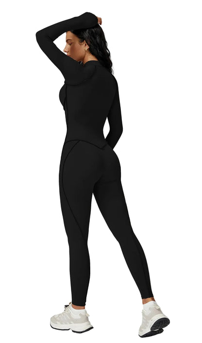FlexSculpt Zip-Up Yoga Bodysuit – Long Sleeve Compression Jumpsuit