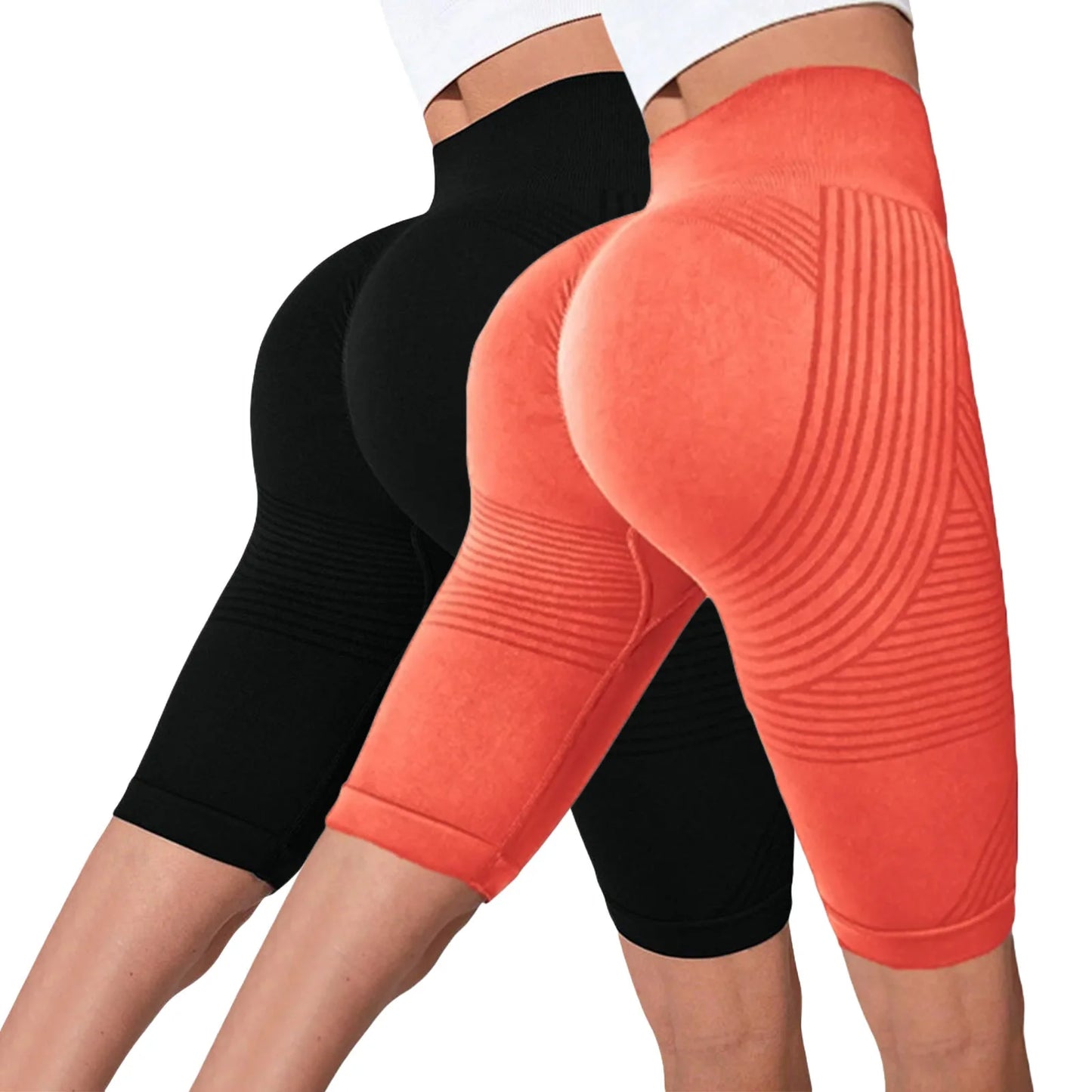 2-Pack Women's High-Waisted Seamless Workout Shorts – Tummy Support Yoga & Fitness Shorts
