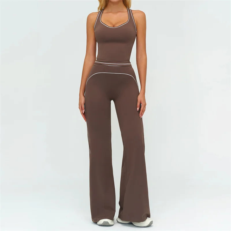 Contrast Trim Yoga Set – Sports Bra & High-Waist Leggings