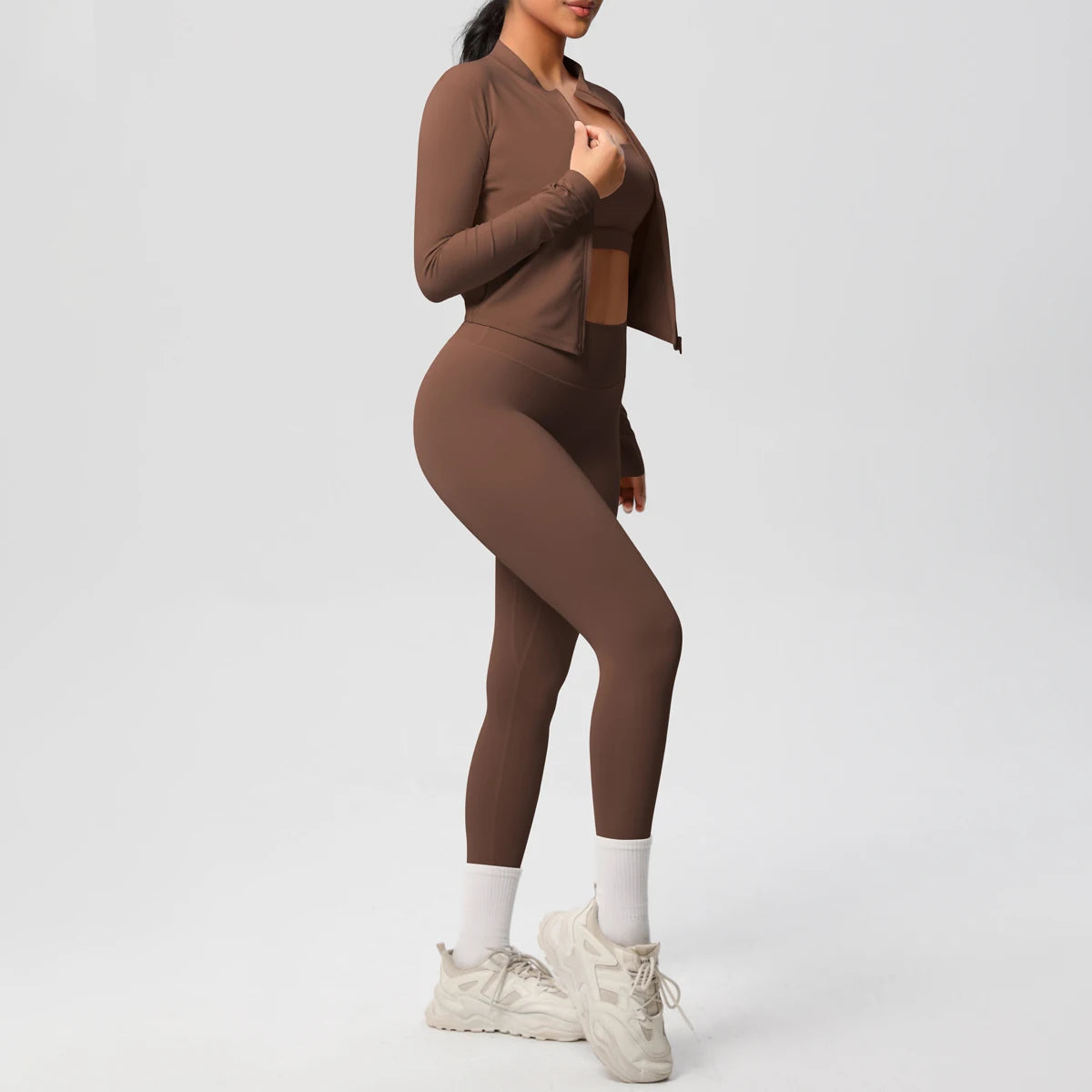 3-Piece SculptFit Yoga Set – Sports Bra, Zip Jacket & Leggings