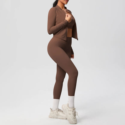 3-Piece SculptFit Yoga Set – Sports Bra, Zip Jacket & Leggings