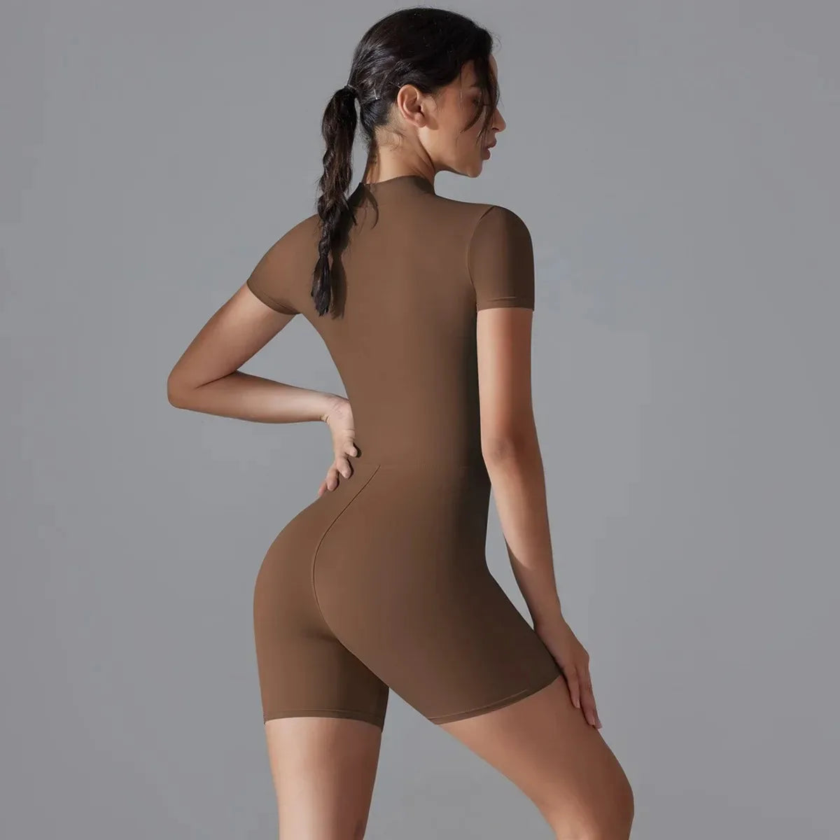 Zip-Up Short Sleeve Yoga Jumpsuit