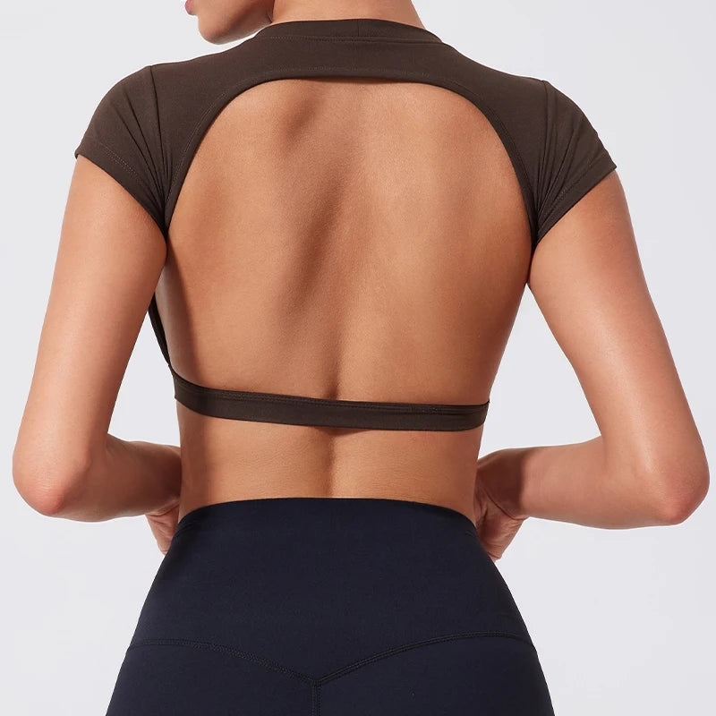 Women's Quick-Dry Backless Workout Crop Top – Breathable Fitness & Yoga Activewear
