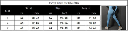 Pants size information chart with measurements in centimeters and inches.