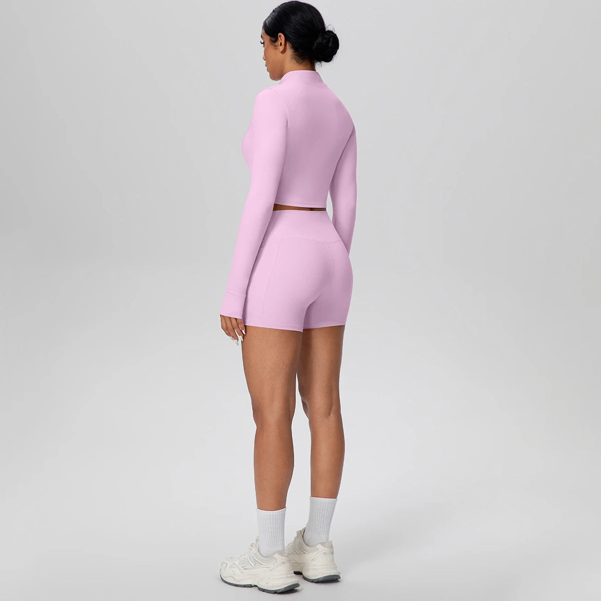 Women's Quick-Dry Running & Yoga Set – Zip-Up Jacket & Pocket Workout Shorts (2-Piece Activewear Set)