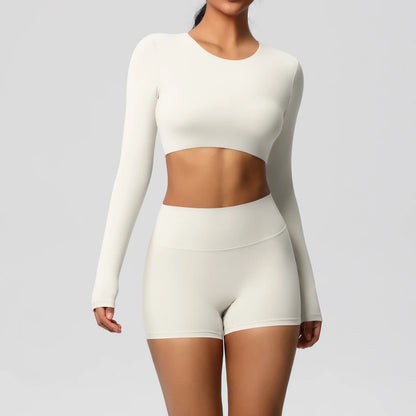 Women's 2-Piece Long Sleeve Yoga Set – High-Waisted Leggings & Crop Top Workout Outfit