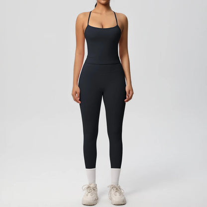 Women's 2-Piece Fitness Set – Halter Top & Tummy Control Bottoms